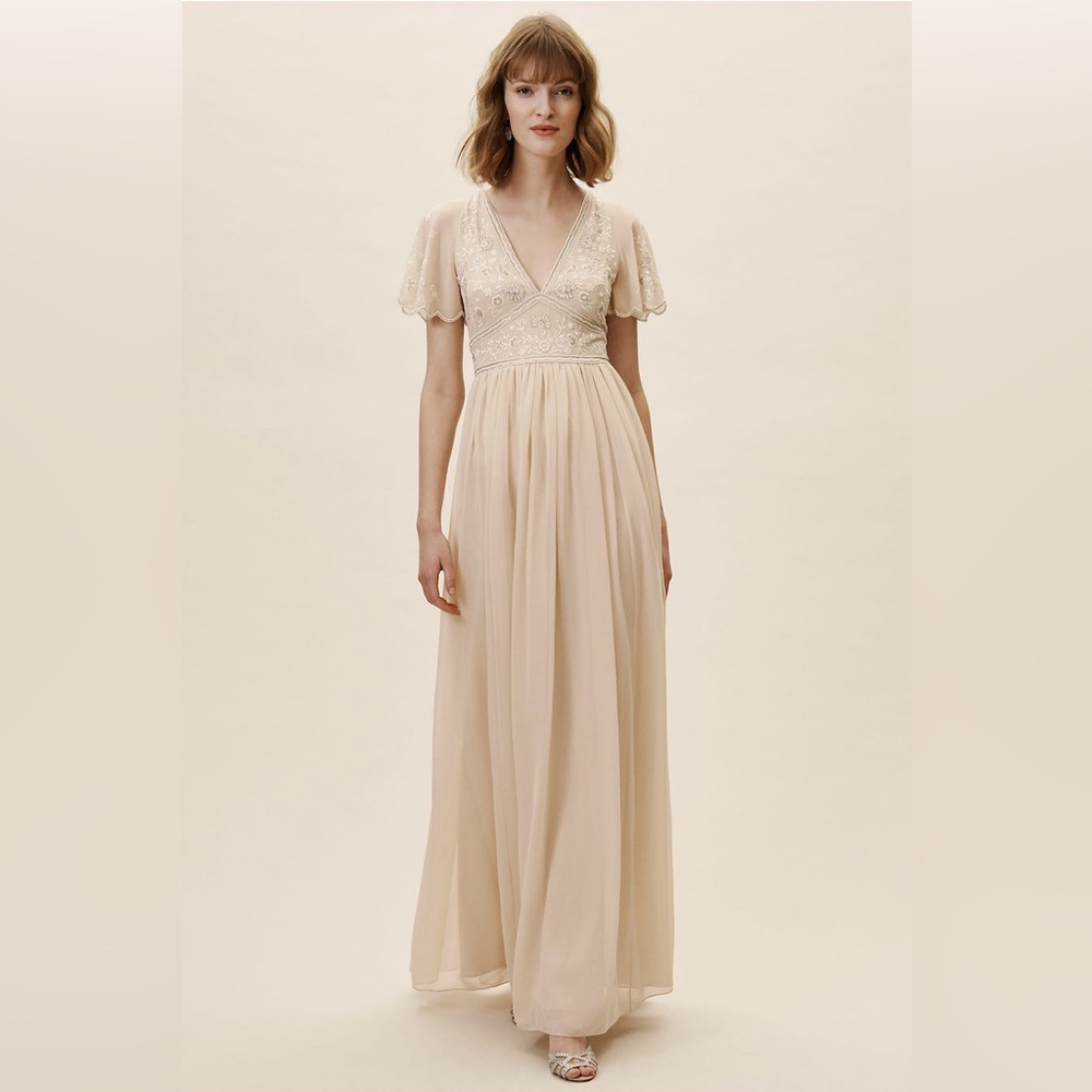 BHLDN Fresna Embroidered Bridesmaid Dress in Champagne